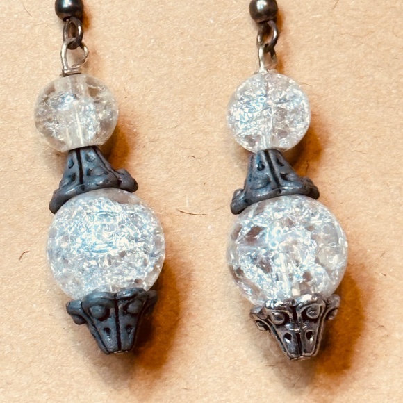 Clear Quartz with Crackle and Metal Dangle Hook Earrings - Picture 2 of 13